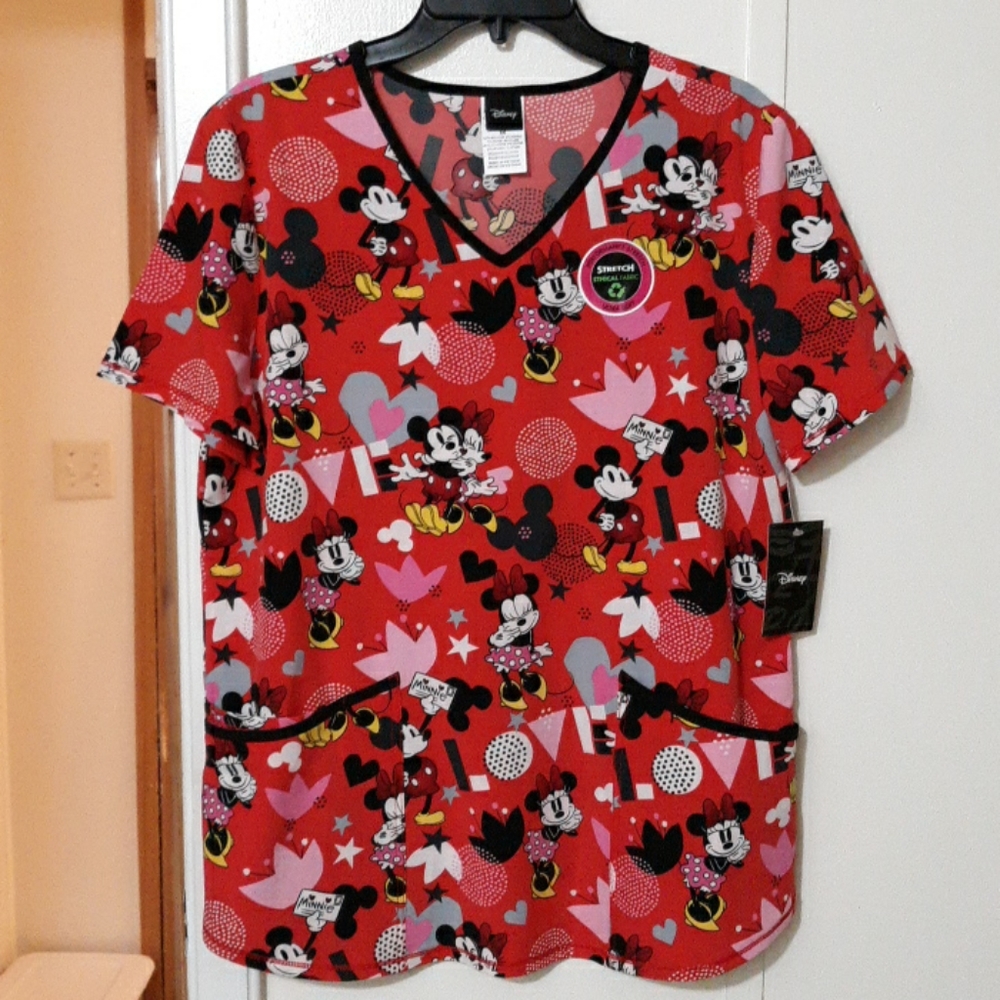 Ladies Disney Mickey Minnie Love Scrub Top